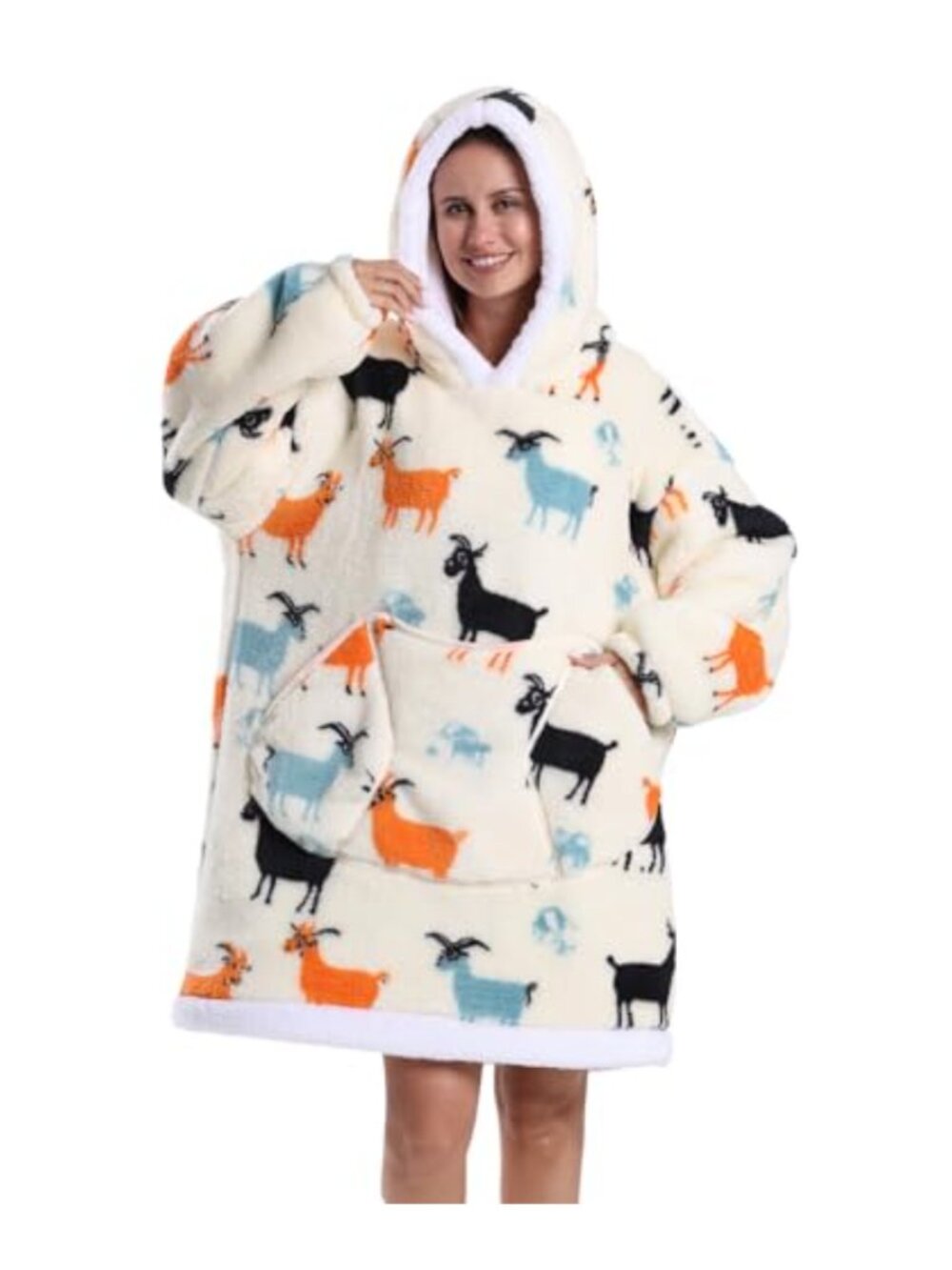 Oversized Sherpa Fleece Wearable Blanket Hoodie with Pocket